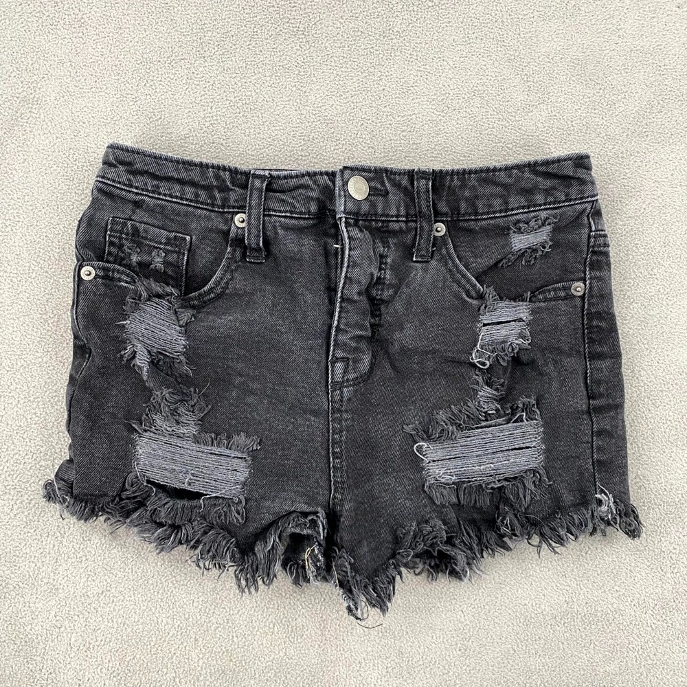 Mossimo Supply Co High Rise Cut Off Shorts Womens 4/27 Black Denim Distressed